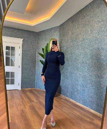 3660 UZUN KOLLU SCUBA ELBİSE LACİVERT