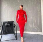 3660 UZUN KOLLU SCUBA ELBİSE KIRMIZI