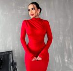 3660 UZUN KOLLU SCUBA ELBİSE KIRMIZI