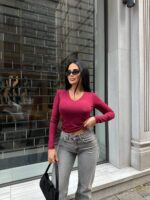 911 V YAKA DALGIÇ BLUZ BORDO