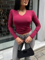 911 V YAKA DALGIÇ BLUZ BORDO