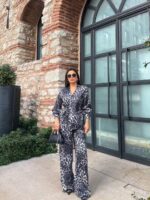 831 YANDAN BAĞLAMALI LEOPAR TAKIM EKRU - SİYAH