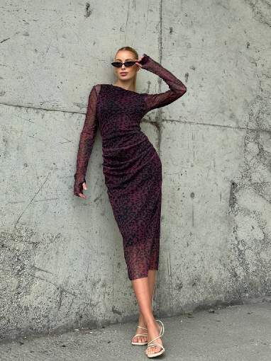 3535 YANI BÜZGÜLÜ TÜLLÜ ELBİSE BEJ-MOR