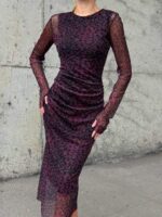 3535 YANI BÜZGÜLÜ TÜLLÜ ELBİSE BEJ-MOR