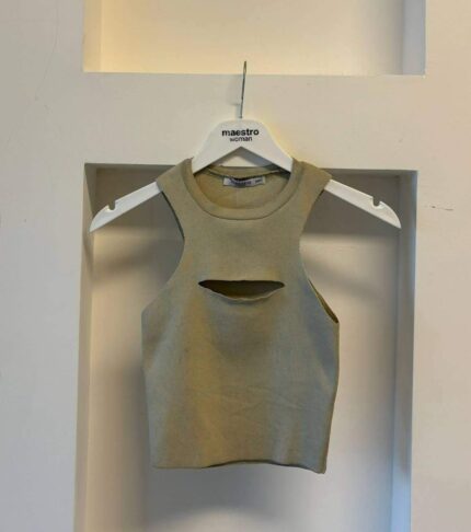 1419 YIRTIK DETAY CROP ATLET BEJ