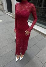 1081 DANTEL ASTAR ELBİSE BORDO