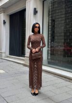 1081 DANTEL ASTAR ELBİSE KAHVE